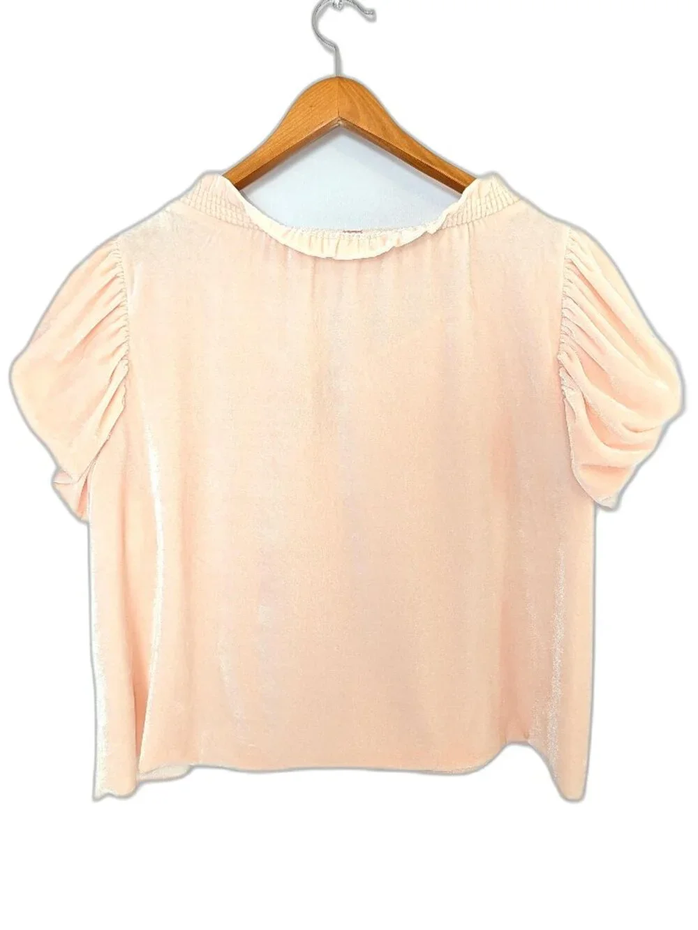 Free People | Terese Top Pink Velvet Short Puff Sleeves | Size Small